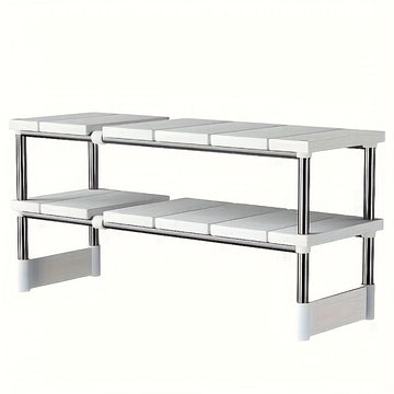 Organizador Extensible de 1 Nivel para Debajo del Fregadero - Acero Inoxidable y Plástico, Ajustable y Espacioso para Cocina y Baño, Instalación Fácil con Guía, Idea de Regalo para el Día del Padre, Diseño Moderno y Limpio, Postes Metálicos