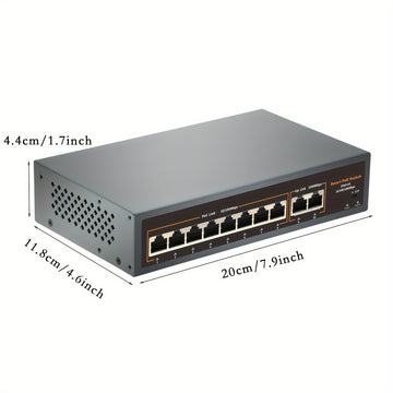 Conmutador PoE de 10 Puertos, con 8 Puertos POE+ y 2 Puertos de Enlace Hacia Arriba Gigabit, Cumple con IEEE802.3af/at, Potencia de hasta 120W, Distancia Extendida de 250 Metros, Diseño Metálico, Conmutador Ethernet No Administrado, Plug and Play