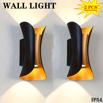 2 piezas, lámpara de pared LED de 6W con luz cálida, iluminación exterior hacia arriba y abajo, lámpara de pared creativa y sencilla para dormitorio, pasillo o mesita de noche, ideal para jardín, pared, patio o sala de estar
