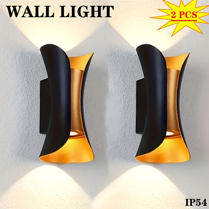 2 piezas, lámpara de pared LED de 6W con luz cálida, iluminación exterior hacia arriba y abajo, lámpara de pared creativa y sencilla para dormitorio, pasillo o mesita de noche, ideal para jardín, pared, patio o sala de estar
