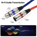 Conjunto de 2 cables para micrófono XLR, 15.24 metros - Macho equilibrado a hembra, doble blindaje con cobre libre de oxígeno y lámina de aluminio, rojo y azul, ideal para micrófonos, iluminación escénica y actuaciones en vivo