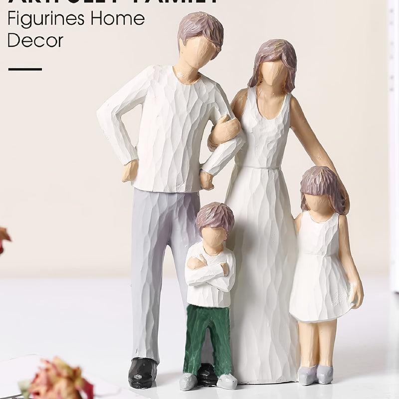 1 figura de resina pintada a mano, familia de 4 en tonos cálidos, estilo contemporáneo, ideal para decoración del hogar y regalos en ocasiones especiales, perfecta para estante, escritorio, sala, dormitorio, decoración y accesorios para el hogar