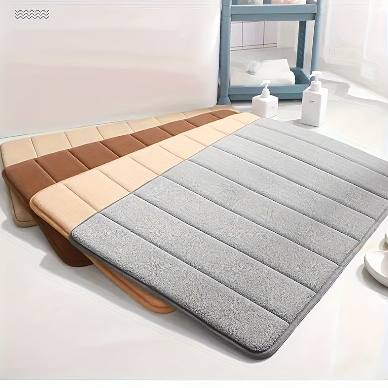 Alfombra de Baño Antideslizante a Rayas - Lavable a Máquina, Suave Vellón de Coral, Perfecta para Sala de Estar, Dormitorio y Pasillo, 1pc, Baño