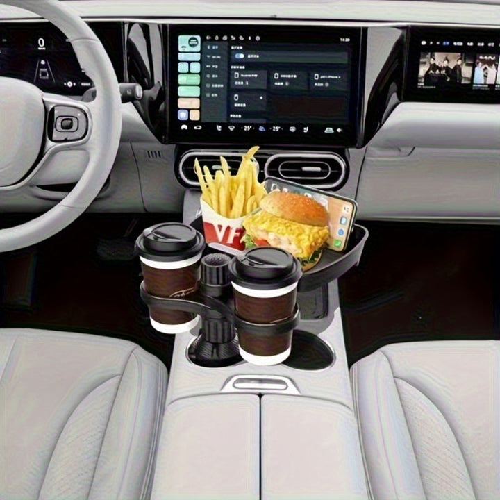 Plato de soporte para taza de coche 3 en 1 y mesa de comedor - Altura ajustable, plato giratorio y plato desmontable, diseño ergonómico para un acceso seguro y fácil a la taza de coche, plato de soporte para taza de coche, accesorio de interior de vehícu