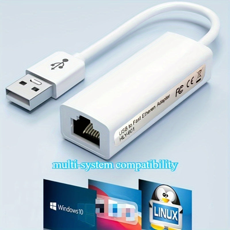 Adaptador de Tarjeta de Red Ethernet USB a RJ45 para Computadora 2.0, Interfaz de Red con Conexión y Reproducción de 100 Mbps, Sin Necesidad de Controladores, Portátil, 1 Pieza