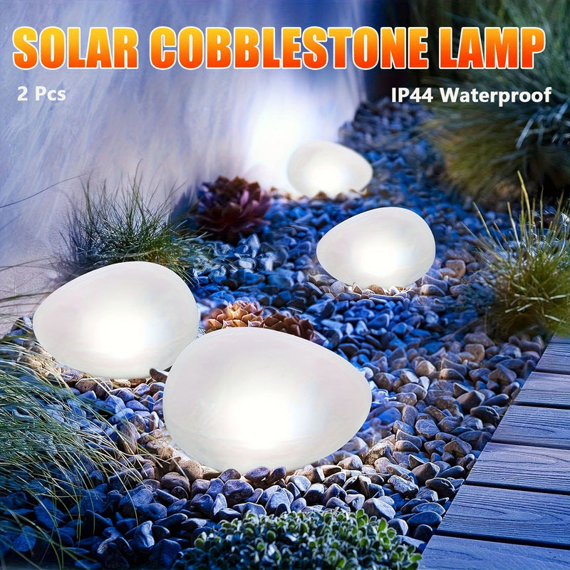 Paquete de 2 Luces Solares de Piedra, Iluminación Exterior de Alta Calidad IP4 para Céspedes, Patios, Caminos de Jardín y Más (Blanco Frío), Iluminación Decorativa para Patios | Aspecto Elegante de Piedra | Luz de Piedra de Vidrio, Luces Solares Exterior