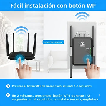 Amplificador de WiFi, Amplificador de Señal Banda Doble 5G 1200Mbps para Hogar, Cubre hasta 7000 Pies Cuadrados y 20 Dispositivos