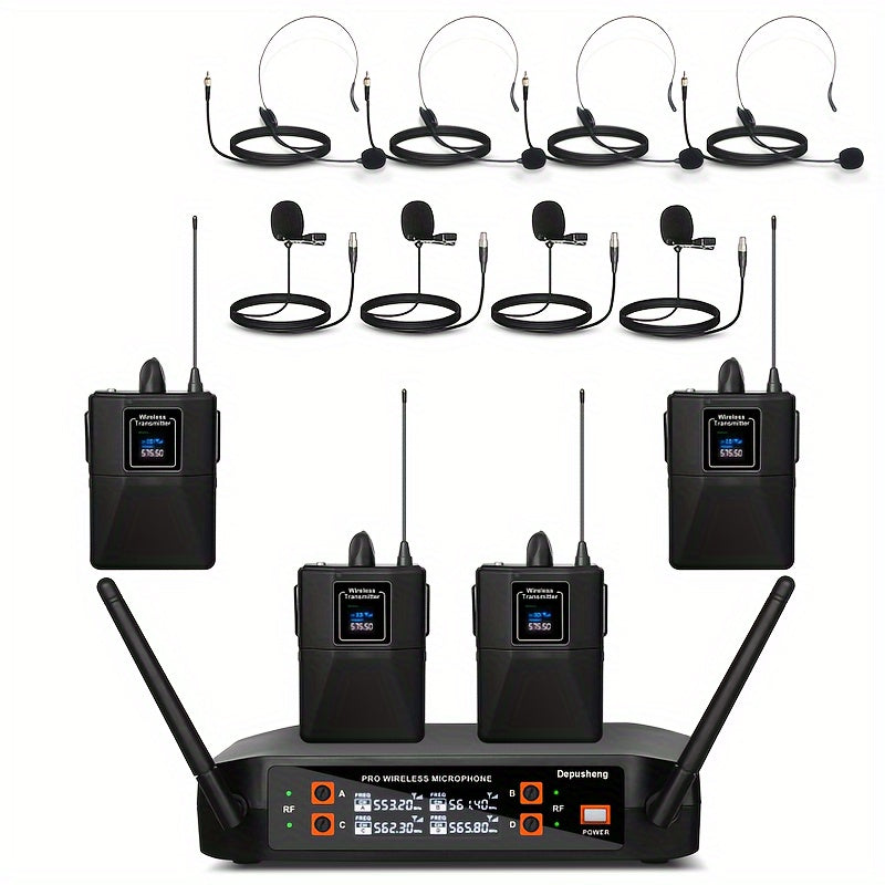 Sistema de micrófono inalámbrico profesional DEPUSHENG - Dos/Cuatro canales, mano, clip de cuello, auricular con receptor, enchufe de 6,35 mm, carga tipo C, 12 V de alimentación, ideal para KTV, actuaciones en escena y reuniones, micrófono inalámbrico pa