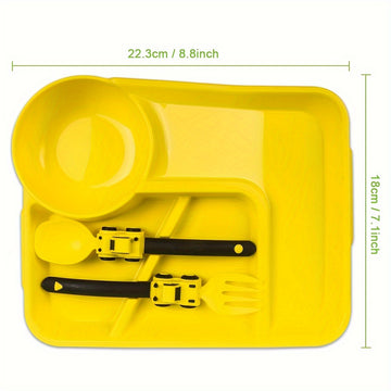 Juego de Comida Festivo Amarillo para Niños Pequeños con Tenedor y Cuchara - Adecuado para Edades 0-3