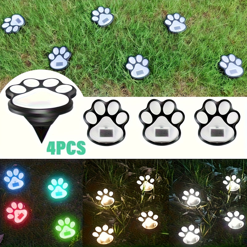 4 Piezas de Luces Solares para Exteriores, 2025 Nuevas Luces de Patas de Animales con Energía Solar, Decoración Creativa para Jardín, Luces de Pata de Gato/Cachorro, Ideales para Senderos, Césped y Adornos al Aire Libre