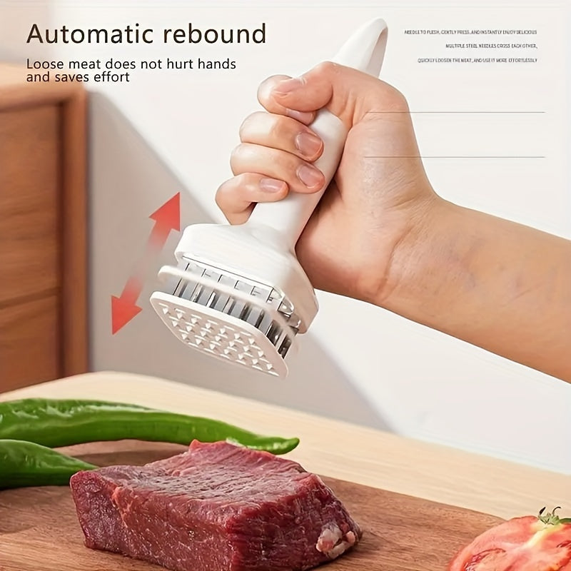 Ablandador de carne de acero inoxidable con 24 cuchillas de aguja - Herramienta de cocina de metal para carne de res, pavo, bistec, cerdo - Martillo ablandador duradero para artículos esenciales de cocina