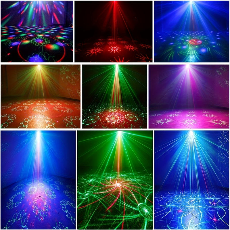 Luz de Fiesta con Alimentación USB y 2 Lentes - Control Remoto, Efectos de Sonido y Gobo para DJ, Discoteca, Escenario, Proyector Estroboscópico - Perfecta para Navidad, San Valentín, Cumpleaños, Boda, Decoración de Bar KTV, Ideal para Navidad