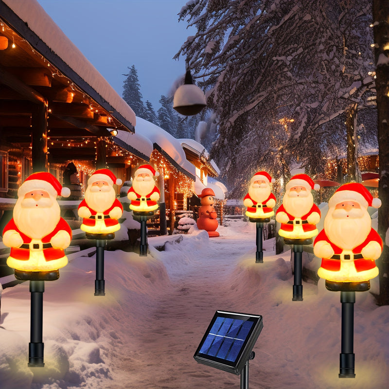 Decoración Navideña Eléctrica Solar para el Jardín, 1 Juego de 6 Luces Solares de Papá Noel, Año Nuevo, Acción de Gracias, Luces de Estaca para Jardín, Decoración Navideña para el Césped y Camino, Fiesta de Navidad y Camping
