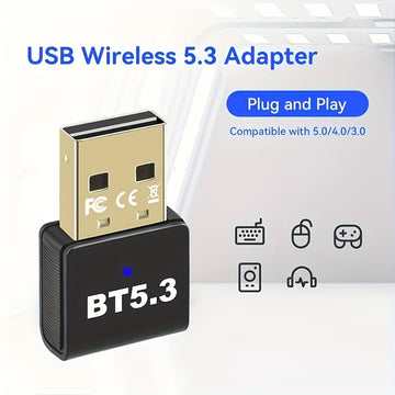 Adaptador inalámbrico USB 5.3 para PC, auriculares, teclado, ratón, altavoces - Plug and Play, compatible con Windows 11/10/8.1, compatible con versiones anteriores de 5.2/5.1/5.0/4.2/4.1/4.0, admite 7 dispositivos, no requiere batería.