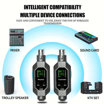 Sistema de MIDI inalámbrico XLR de dos puntos con un solo clic y un solo punto con carga recargable, adecuado para mezcladores, guitarras, bajos, etc. Instrumentos, canto, fiestas, etc. Transmisión inalámbrica de sonido, amplificador de sonido, gran volu