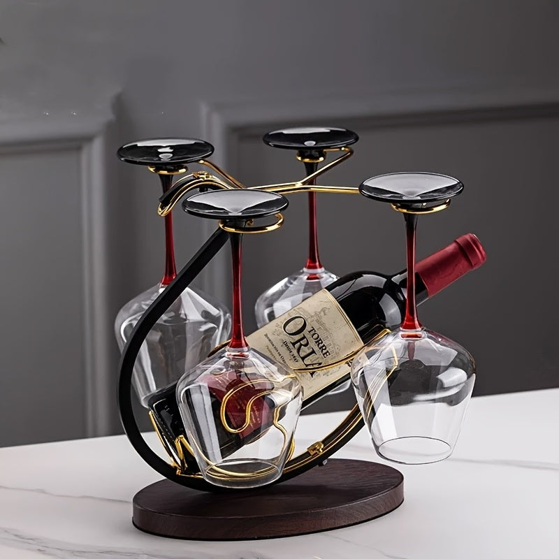 1pc soporte integrado para vino, diseñado para sostener 4 copas y una botella de vino, ideal para uso en el hogar, portavinos premium