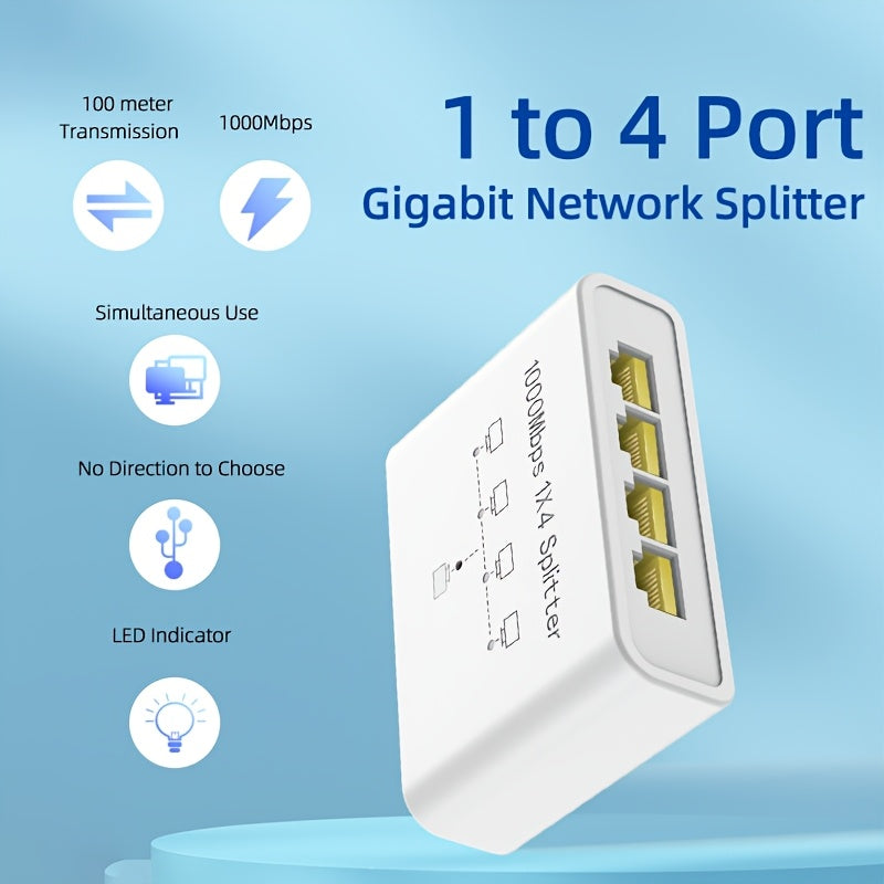 Divisor de red Gigabit Ethernet 1 a 4 - Divisor de red con cable de alimentación USB, adaptador de red de alta velocidad de 1000 Mbps RJ45 para cable Cat 5/5e/6/7/8 [4 dispositivos conectados simultáneamente]
