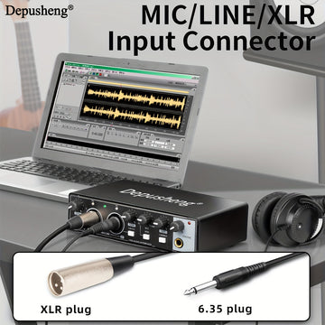 Interfaz de Audio USB de Alta Fidelidad Depusheng con Micrófono, 24-Bits/192kHz, XLR, Alimentación Fantasma, Convertidor de Precisión Integrado para Muestreo Preciso de hasta 24-Bits/192kHz - ABS Duradero, Negro - Ideal para Streaming y Grabación de Músi