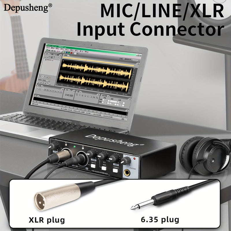 Interfaz de Audio USB de Alta Fidelidad Depusheng con Micrófono, 24-Bits/192kHz, XLR, Alimentación Fantasma, Convertidor de Precisión Integrado para Muestreo Preciso de hasta 24-Bits/192kHz - ABS Duradero, Negro - Ideal para Streaming y Grabación de Músi