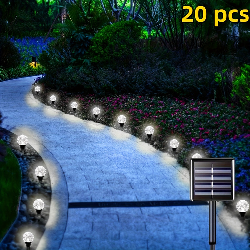 Pack de 20 Luces LED Solares para Jardín con Cristales, Iluminación Solar IPX4 para Exteriores con 8 Modos de Luz Brillante, Ideal para Patios, Céspedes, Fiestas, Día de la Independencia y Decoraciones Navideñas