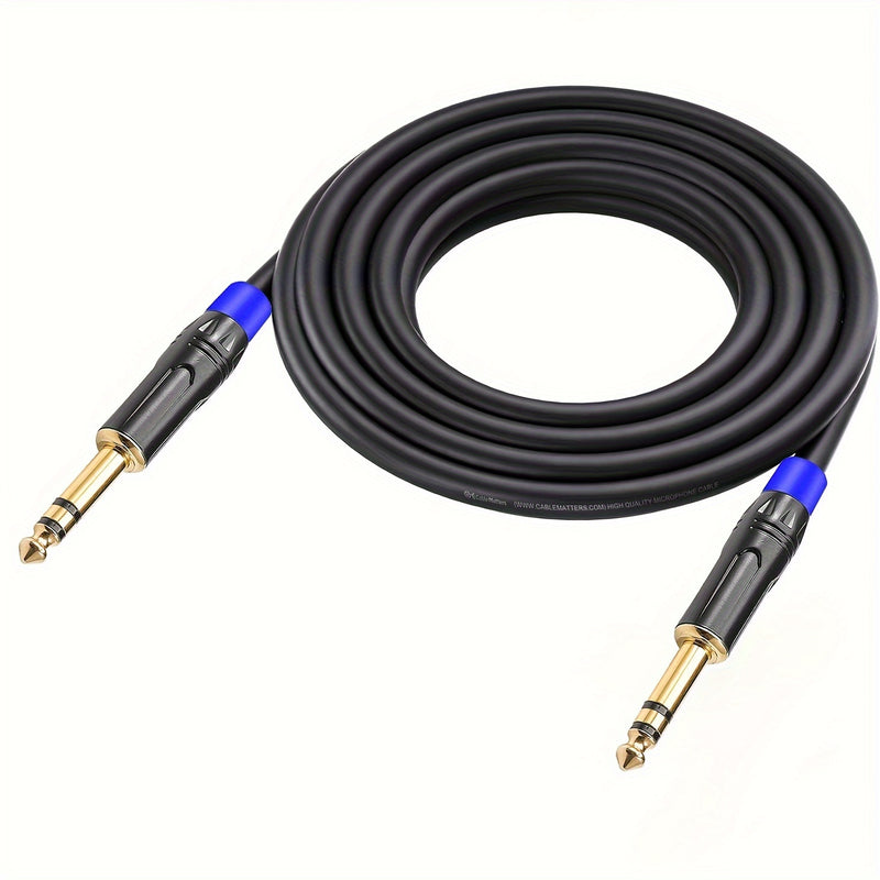 Cable de Audio TRS de Alta Resistencia de 1/4" a 1/4" - Conector Macho a Macho, Jack Estéreo, Interconexión Balanceada para Guitarra Eléctrica, Bajo, Mandolina | Conectores Chapados en Oro, Blindaje de Alta Densidad