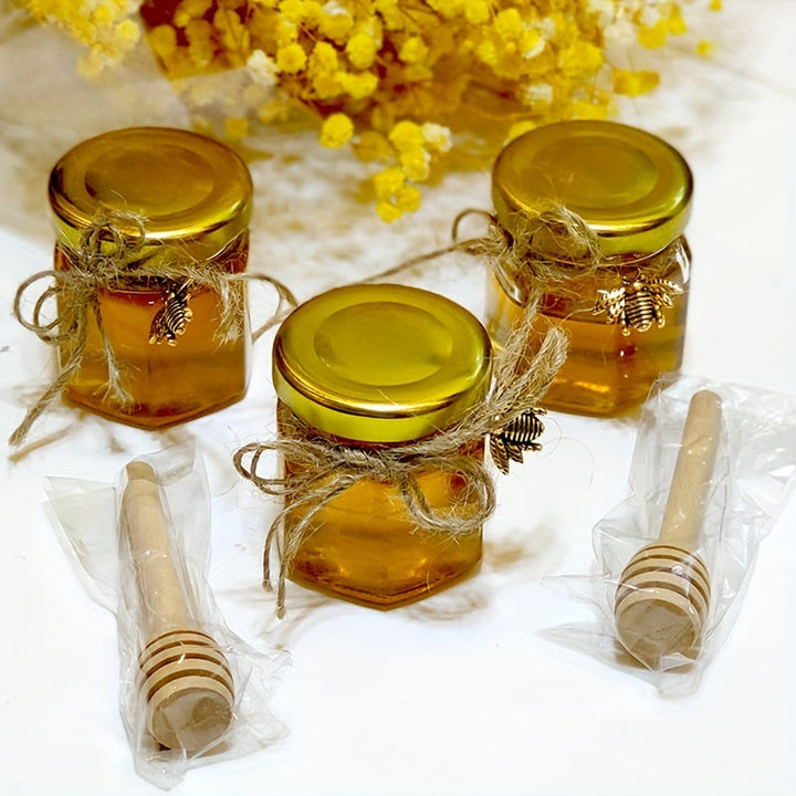 Conjunto de 20/30/50/60 frascos de miel, frascos de miel de vidrio transparente de 45 ml/1,52 oz, frascos de vidrio hexagonales con tapas, recipientes de almacenamiento de cocina para miel, mermelada y conservas, envases de regalo de vidrio sellados