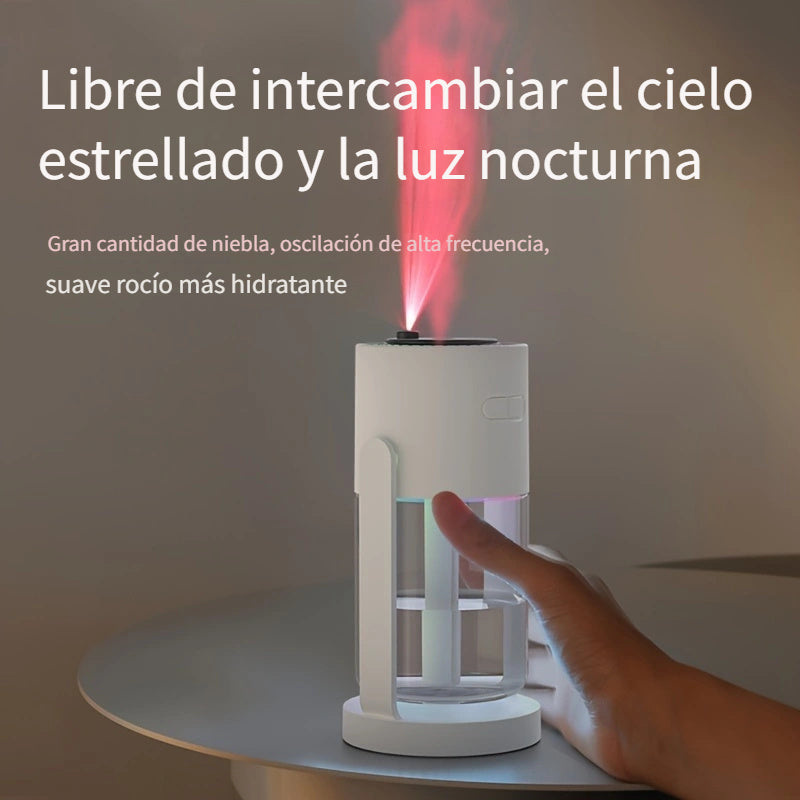 Humidificador de aromaterapia ultrasónico alimentado por USB, 280mL, portátil y silencioso, proyector de cielo estrellado en la parte superior, patrones de spray dobles, tamaño pequeño para hogar, oficina, viajes - 1pc