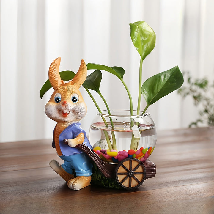 Elegante jarrón de resina con conejo y plantas sin raíces - Estilo vidrio transparente, decoración creativa para escritorio, sala de estar, dormitorio, Pascua, Día de la Madre, temporada de bodas, accesorios de conejo.