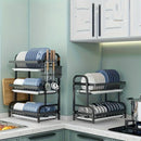 Escurridor de Platos de 2/3 Niveles, con Bandeja de Drenaje y Plato Goteador, Organizador de Cubiertos, Soporte para Cuchillos y Tenedores, Tabla de Cortar, Porta Palillos, Apto para Encimeras de Cocina, Accesorios de Cocina
