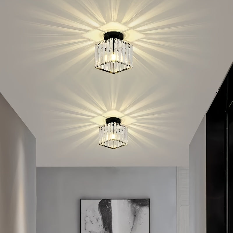 Lámpara de techo moderna con colgante de cristal - Marco de metal negro elegante, montaje semi-inclinado, brillo cálido para sala de estar, dormitorio o oficina, no se requiere cableado, perfecto para decoración moderna de hogar, lámparas colgantes para