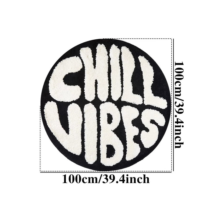 1pc Alfombra Redonda de Vibra Chill, 10mm de grosor de fibra de poliéster, sin resbalones con sujeción de fieltro, para dormitorio y sala de estar, solo lavable a mano, negro y blanco