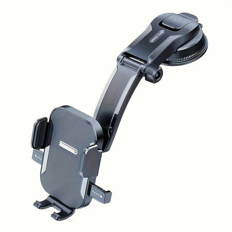 Soporte para teléfono de coche ajustable en vertical y horizontal, ofrece alta estabilidad y fuerte adhesión, incluye almohadilla adicional. Compatible con todos los smartphones