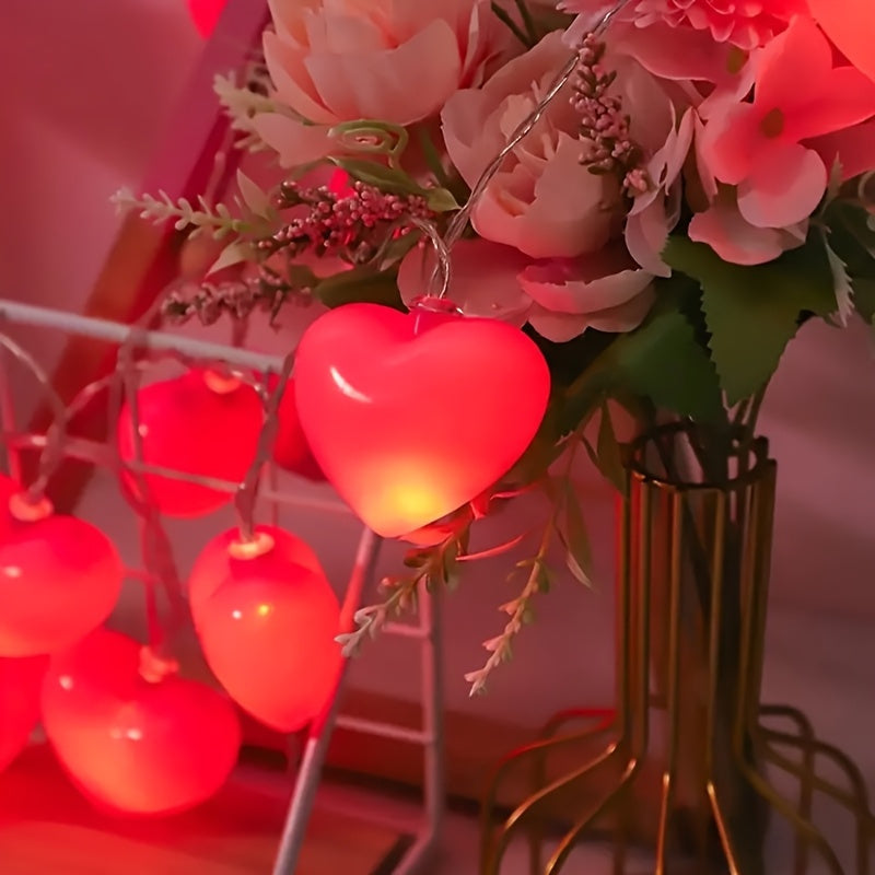 1 juego de cadena de luces LED románticas en forma de corazón - alimentada por batería, 150 cm / 59.06 pulgadas / 10 LED elección perfecta para el Día de San Valentín y propuesta de matrimonio, luz ambiental para la habitación, sin batería