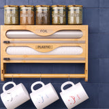 [Rollos de Bambú en la Pared] Portarrollos de Tejido de Bambú Montado en la Pared - 1 ud Dispensador de Envoltura de Plástico con Caja de Corte de Múltiples Compartimentos