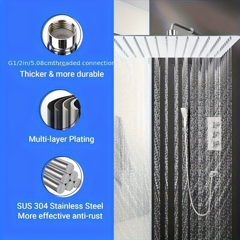 1 pieza, cabeza de ducha de 12 pulgadas (30,48 pulgadas), diseño extra grande, adecuado para duchas de alta presión, fácil de instalar, duradero y ahorrador de agua, acero inoxidable, acabado de pintura, montaje en techo y pared, no requiere electricidad