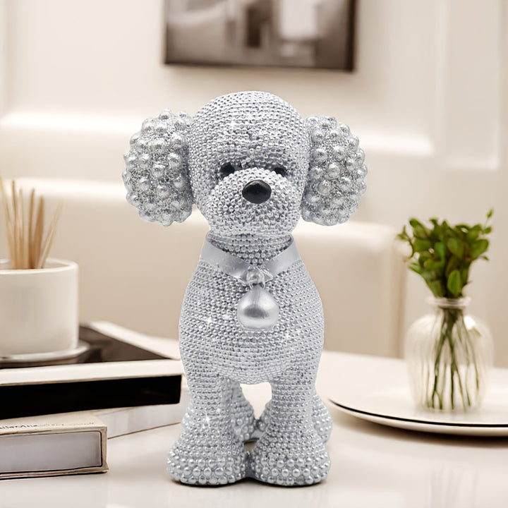 1pc Estatua de decoración de mesa para perros con cuentas de plata de resina contemporánea, para sala de estar, dormitorio, estantería, Pascua, Día del Padre, Día de la Madre, Día de San Valentín, con regalos navideños, regalos de apertura.