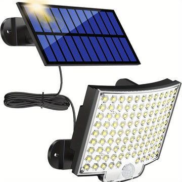 Lámparas solares exteriores, 106 luces solares exteriores con sensor de movimiento, ángulo de iluminación de 120°, luz solar de pared para jardín con cable de 16.5 pies
