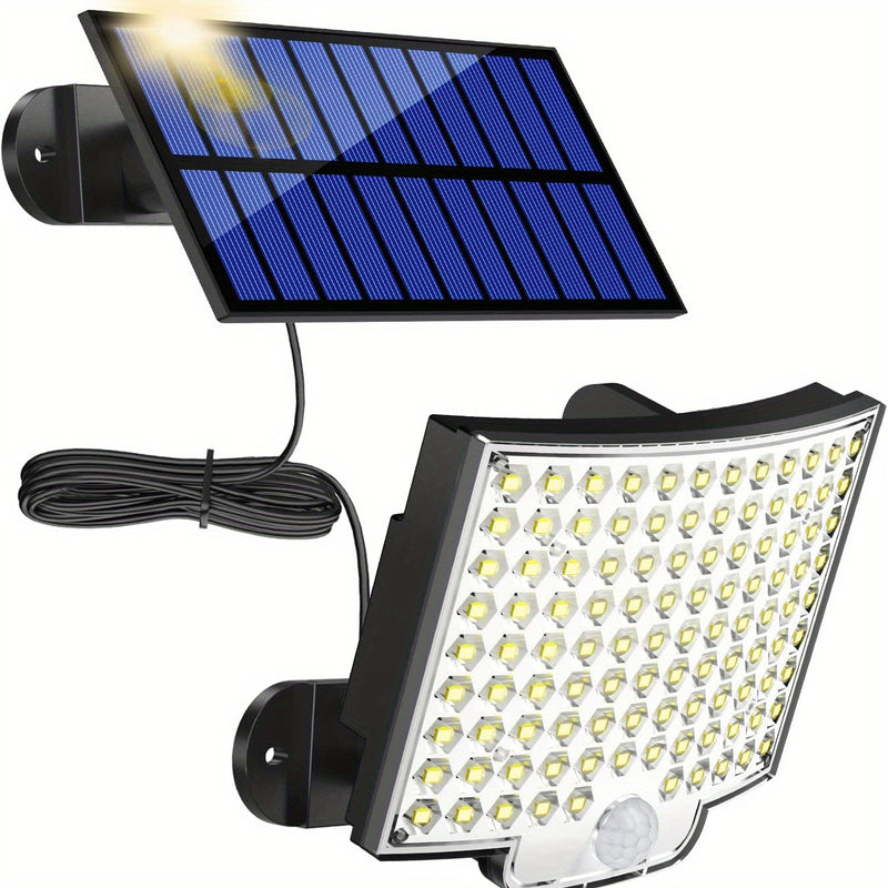 Lámparas solares exteriores, 106 luces solares exteriores con sensor de movimiento, ángulo de iluminación de 120°, luz solar de pared para jardín con cable de 16.5 pies