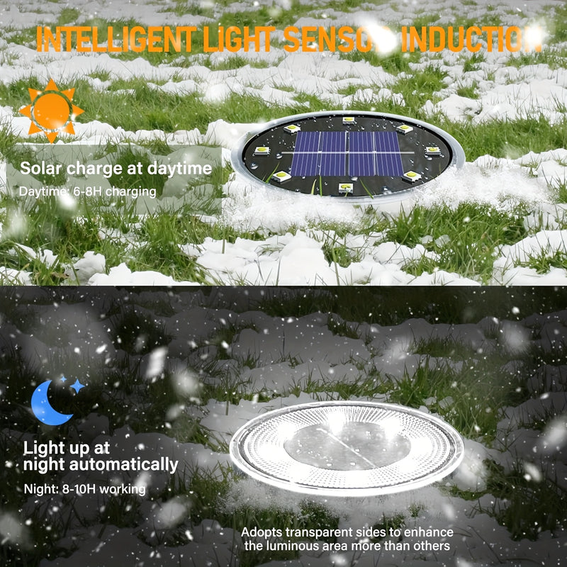 12/8 piezas de luces solares geográficas, 12 luces de disco solares LED, luz blanca, accesorios de iluminación para jardín, ideales para césped, patio, terraza, balcón y aceras