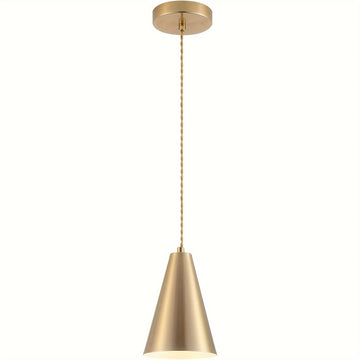 1 pieza de luces colgantes doradas para isla de cocina, fijaciones de luces de comedor encima de la mesa con sombra de metal de cono de latón cepillado, mini candelabros de granja moderna, iluminación colgante ajustable con cable para bar, fregadero