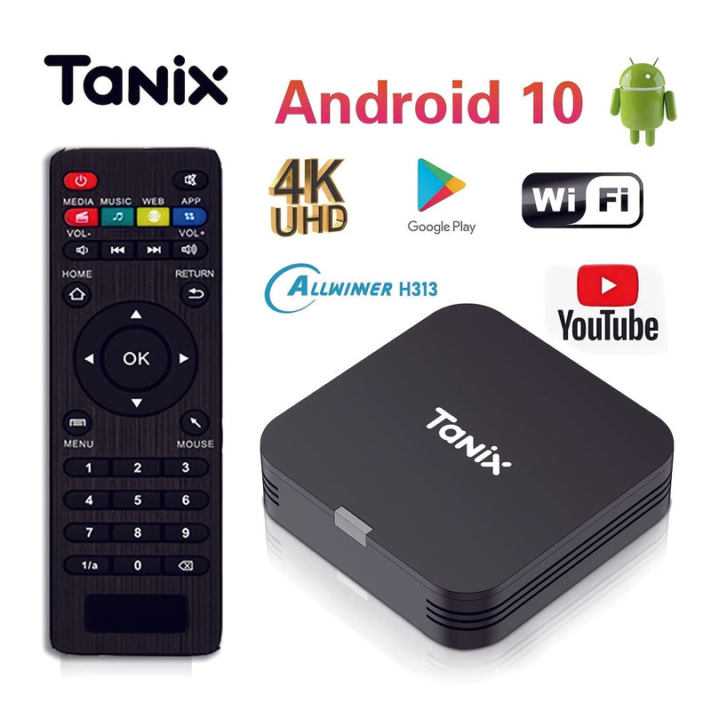 TUOGTCI Android Mini TV Box con procesador Allwinner H313 de 4 núcleos, Android 10.0, 4K Ultra HD a 60 FPS, diseño compacto para ahorrar espacio, control remoto, USB, resolución de 720p, negro