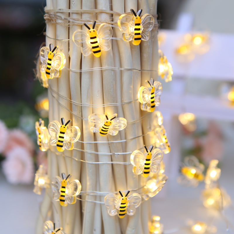 1 pza. Little Bee LED String Lights - 6.6ft 20 Bees Fairy Lights para dormitorio, sala de estar, plantas, patio, fiesta, boda, Halloween, Navidad - Ambiente blanco cálido y eficiencia energética, decoración de Ramadán y San Valentín