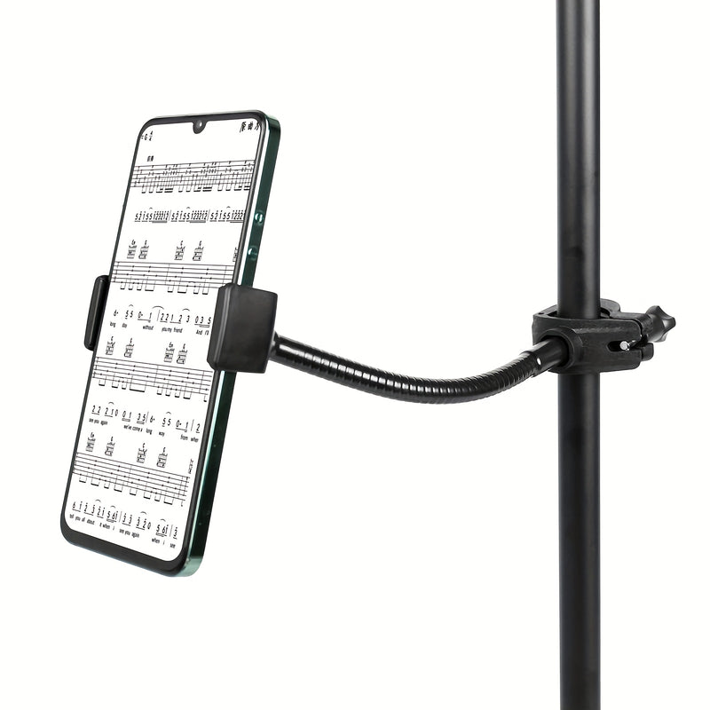 Un soporte para teléfono móvil para micrófono, hecho de material PP; la cabeza de bola metálica puede rotar 360°, con un cuello flexible que se puede ajustar a cualquier ángulo; el abrazadera en forma de O es más estable y más ajustado; dos colectores de