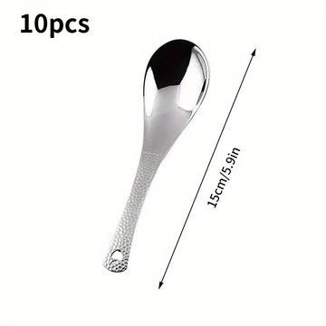 Juego de 10 cucharas de acero inoxidable de lujo - Cuchara profunda, gran capacidad, superficie plateada pulida al espejo, perfecta para sopas y arroz, utensilios de cocina, seguro para contacto con alimentos, tamaño universal, no requiere carga.