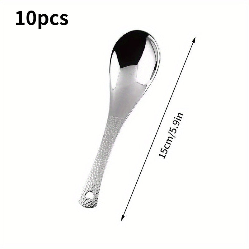 Juego de 10 cucharas de acero inoxidable de lujo - Cuchara profunda, gran capacidad, superficie plateada pulida al espejo, perfecta para sopas y arroz, utensilios de cocina, seguro para contacto con alimentos, tamaño universal, no requiere carga.