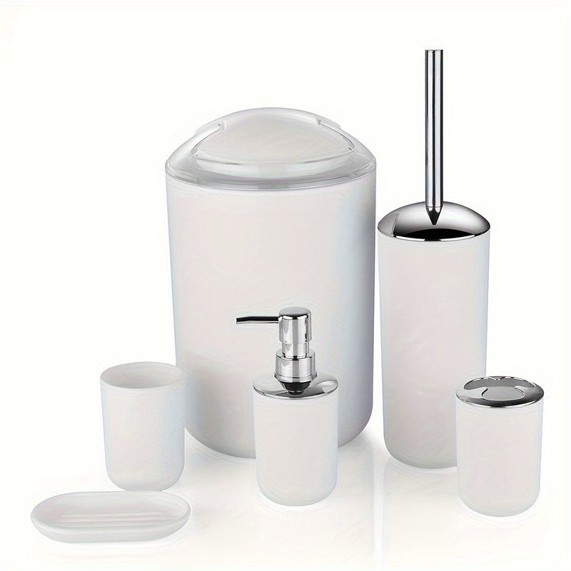 6pcs/set Artículos De Baño, Juego De Cepillo De Inodoro, Portacepillos De Dientes, Cepillo De Inodoro, Papelera, Botella De Champú, Vaso Para Cepillo De Dientes
