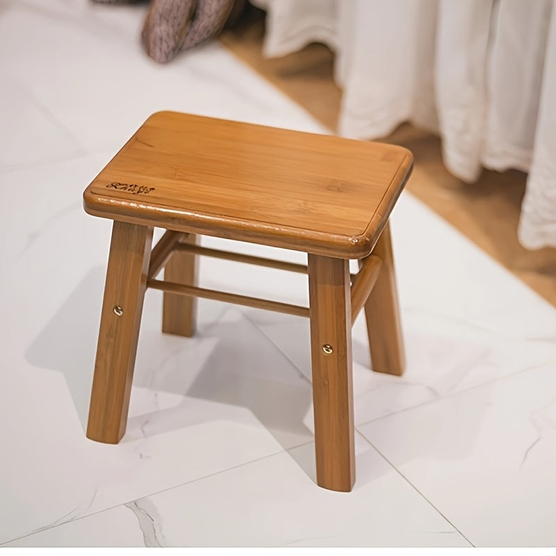 1pc Taburete de bambú rústico - Sin brazos, acabado barnizado, taburete de madera resistente para baño, limpieza fácil, no requiere ensamblaje