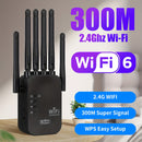 Repetidor de Wifi extremo con enchufe de EE. UU. - Amplificador de señal de 300 Mbps con 6 antenas | Extensor de red de larga distancia | Soporta puertos de red Ethernet | Adaptador de red doméstica de cobertura superadora para 2,4 GHz