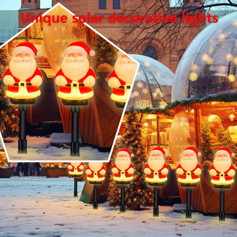 Decoración Navideña Eléctrica Solar para el Jardín, 1 Juego de 6 Luces Solares de Papá Noel, Año Nuevo, Acción de Gracias, Luces de Estaca para Jardín, Decoración Navideña para el Césped y Camino, Fiesta de Navidad y Camping