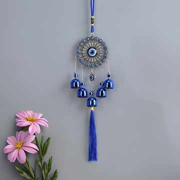 1pc Placa de Flor con Borla y Campana de Ojo Azul para Decoración de Pared de Ventana de Entrada, Campanilla de Viento para Pasillo Exterior, Balcón y Patio